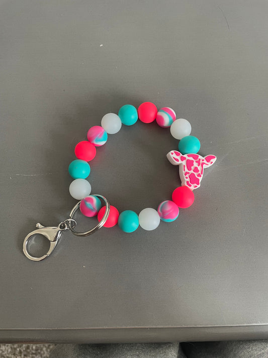 Hot pink cow keychain