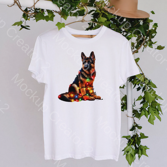 German Shepard in Christmas Lights tshirt
