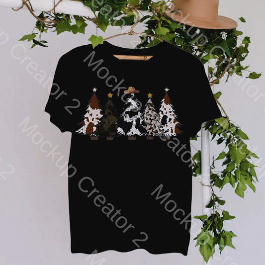 Cow Print Christmas Trees Crewneck