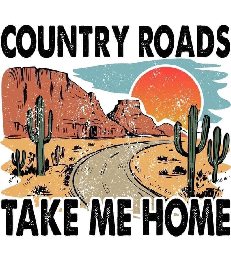 Country roads take me home sticker