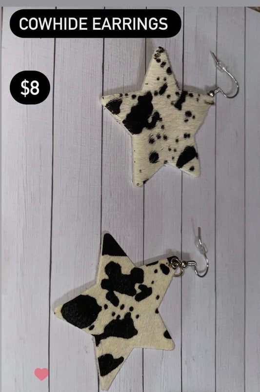 cowhide star earrings