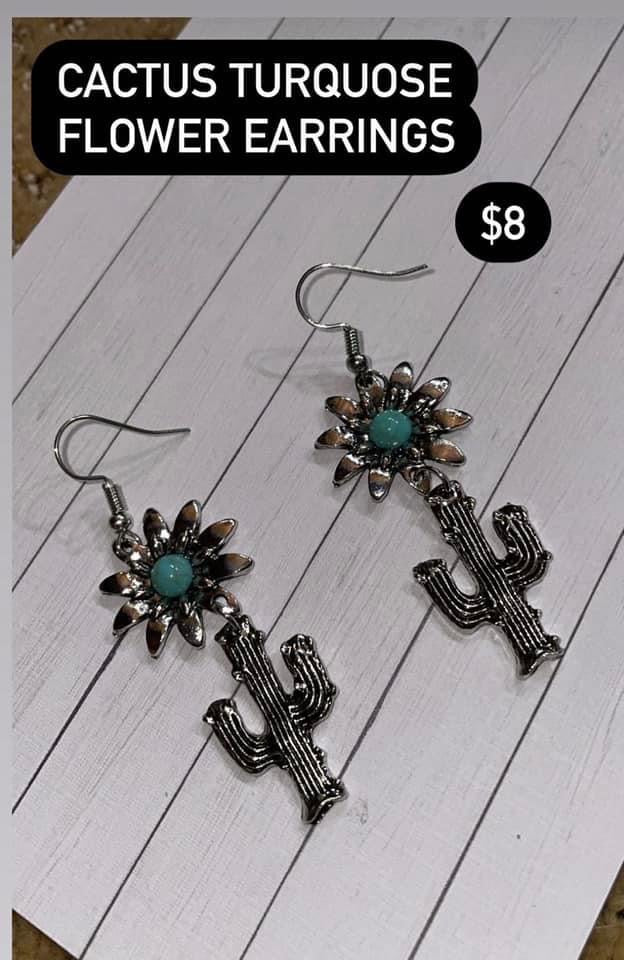 cactus turq flower earrings