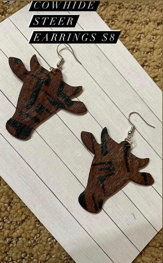 cowhide steer earrings