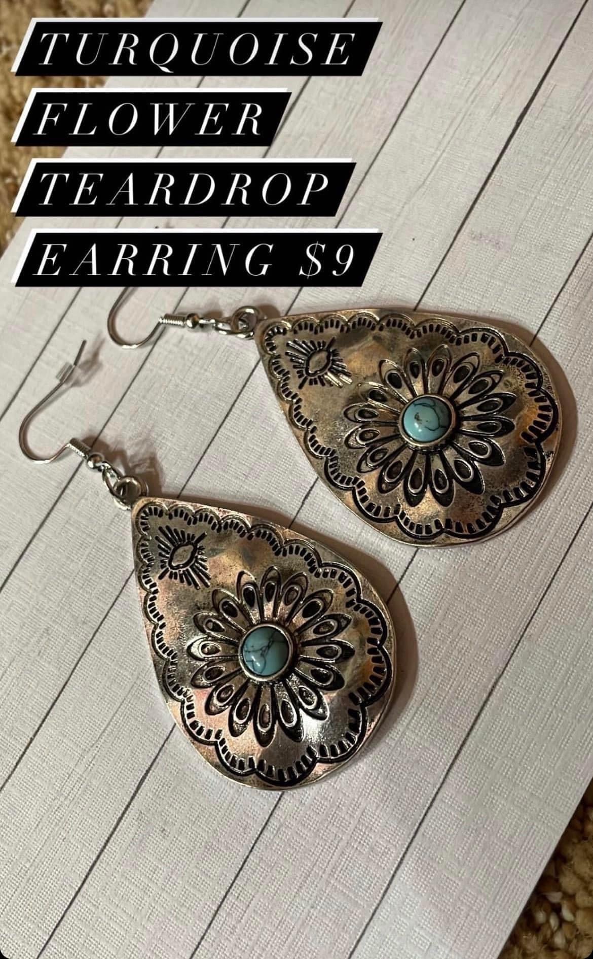 turq flower teardrop earrings