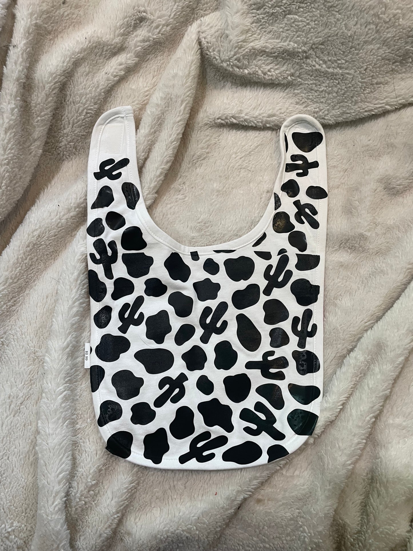 cowprint and cactus bib