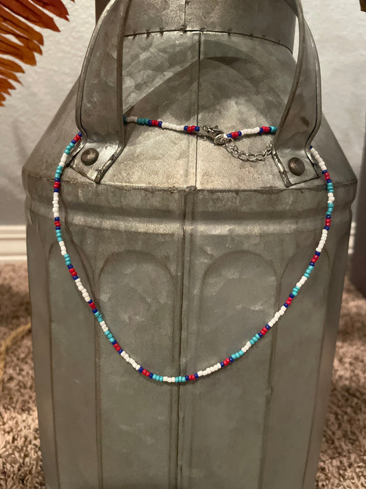 teal,blue,red,white necklace